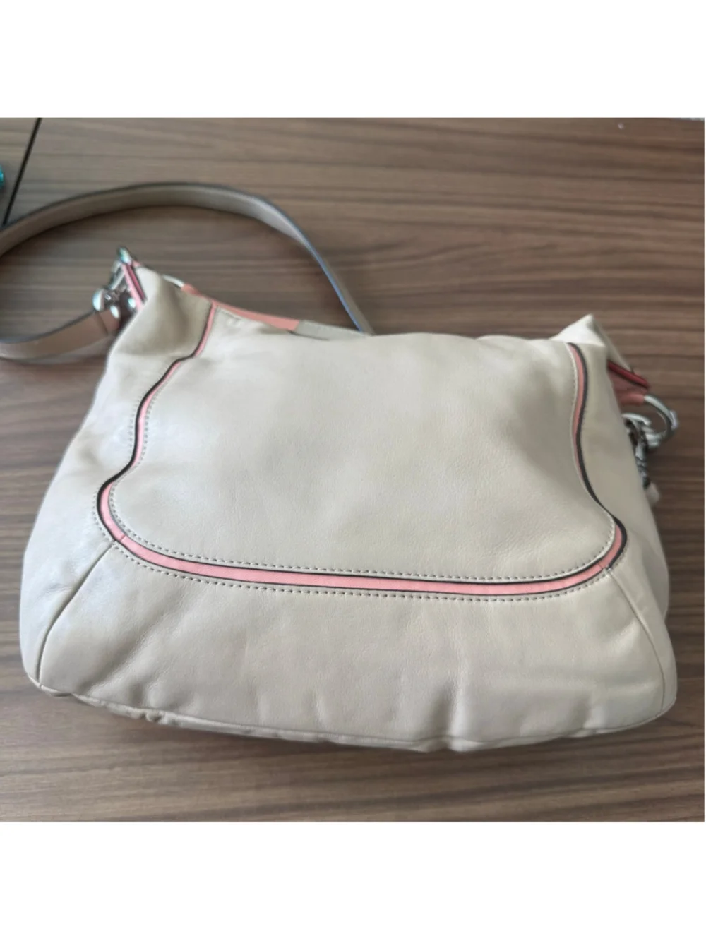 Coach Kristin Colorblock Leather Shoulder Crossbody Bag Beige Coral Pink F22509